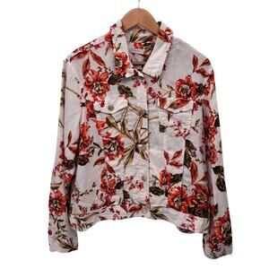 Joie Fairy Cottagecore Linen Jacket Womens‎ XL White Orange Floral Print Pockets